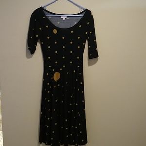 3/20 Lularoe Gold polka dot black dress
